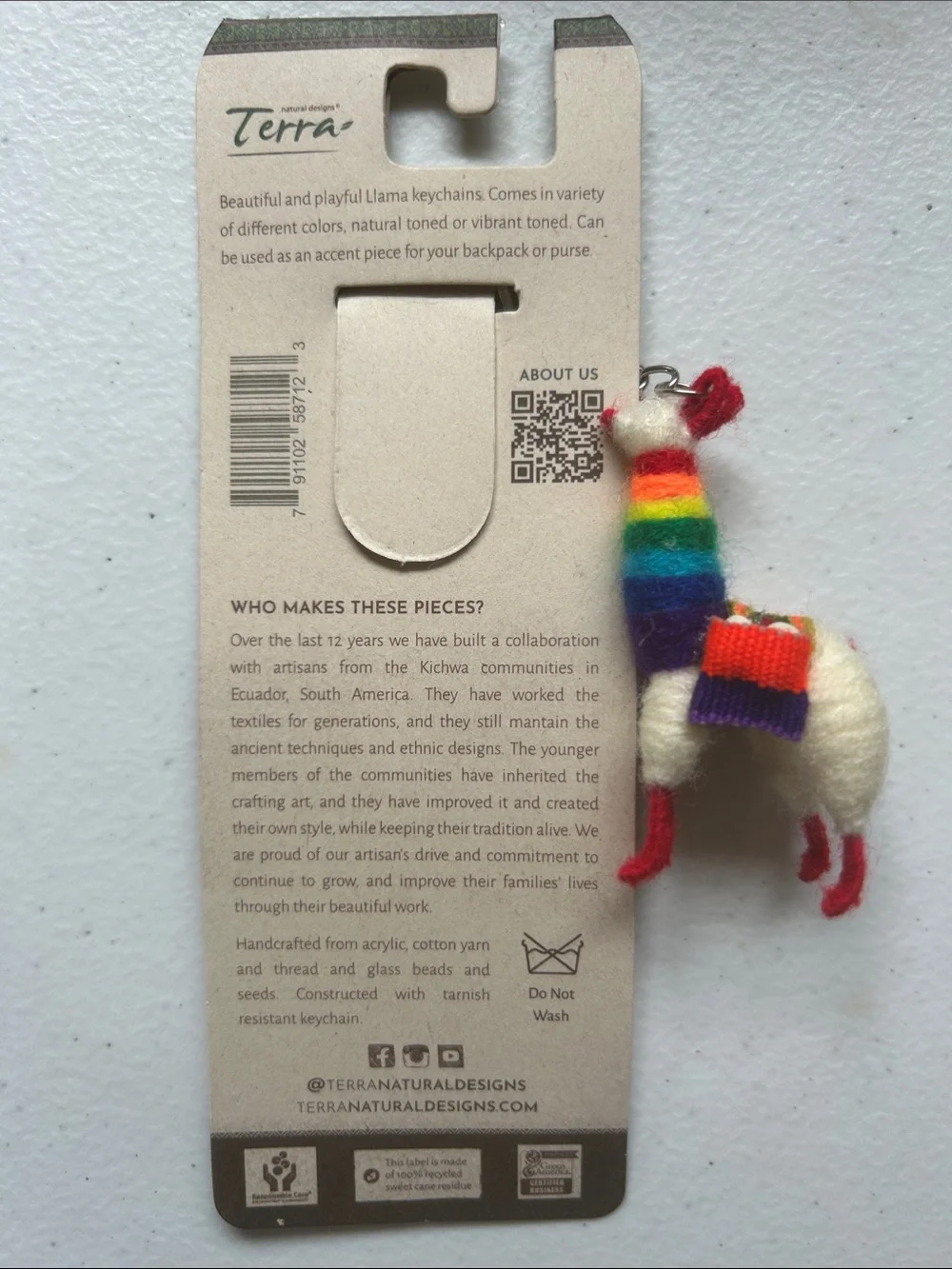 Terra Llama Keychain with Rainbow Saddle